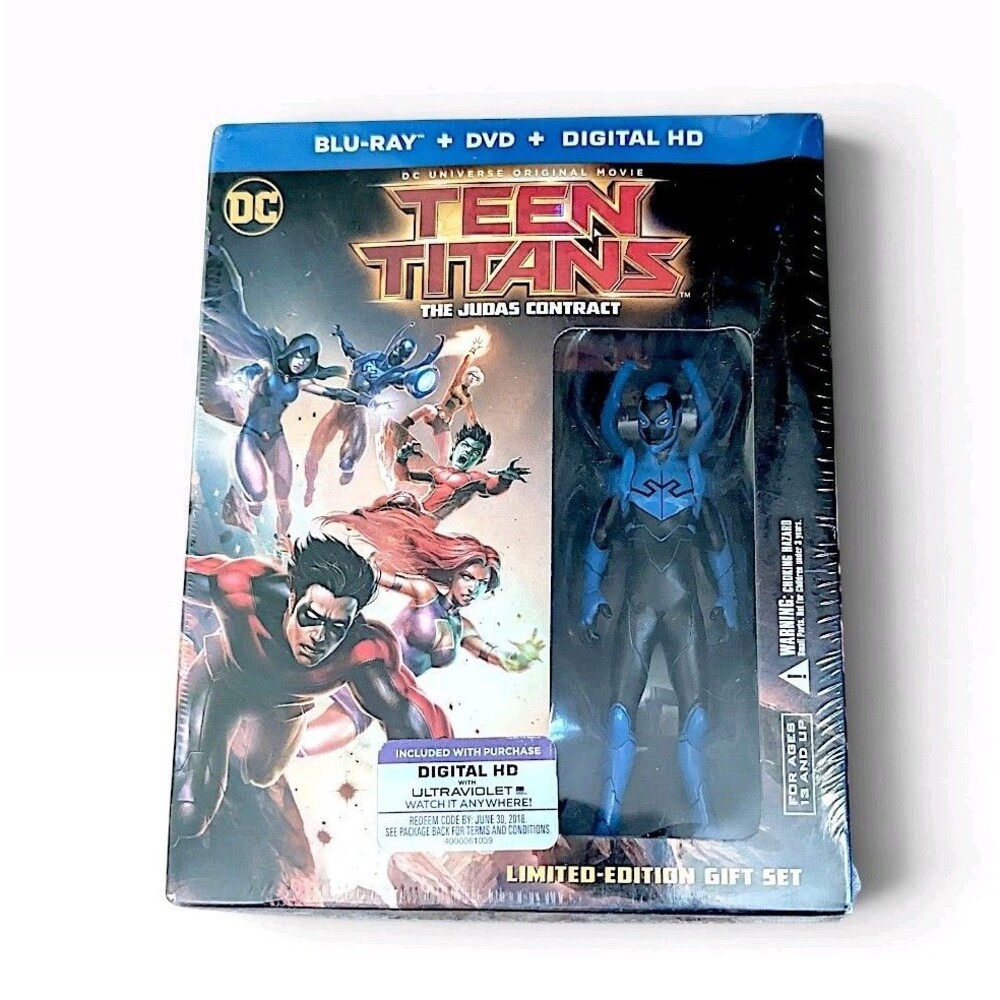 DC Teen Titans The Judas Contract Blu-ray DVD Gift Set Blue Beetle Figure Sealed